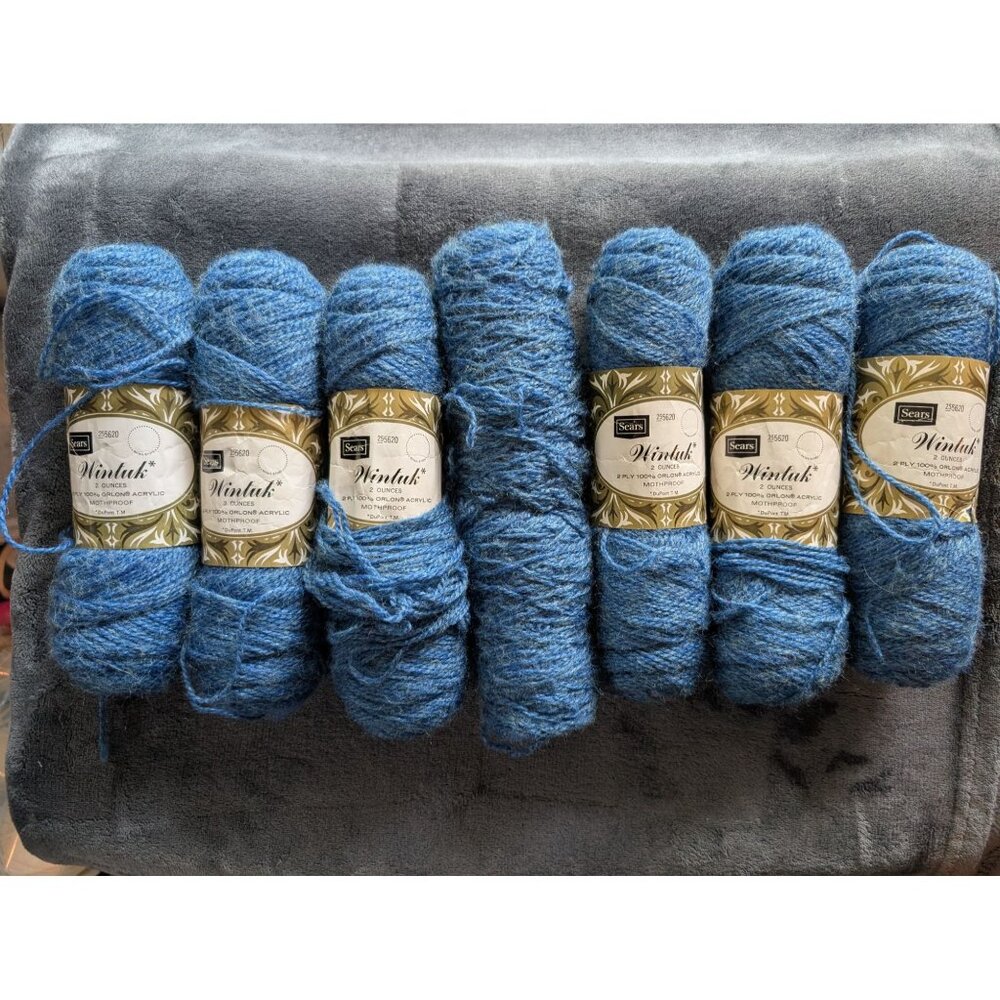 Sears Wintuk DuPont Acrylic 2 Ply Yarn Lot of‎ 7 Skeins - 94 Blue/Green